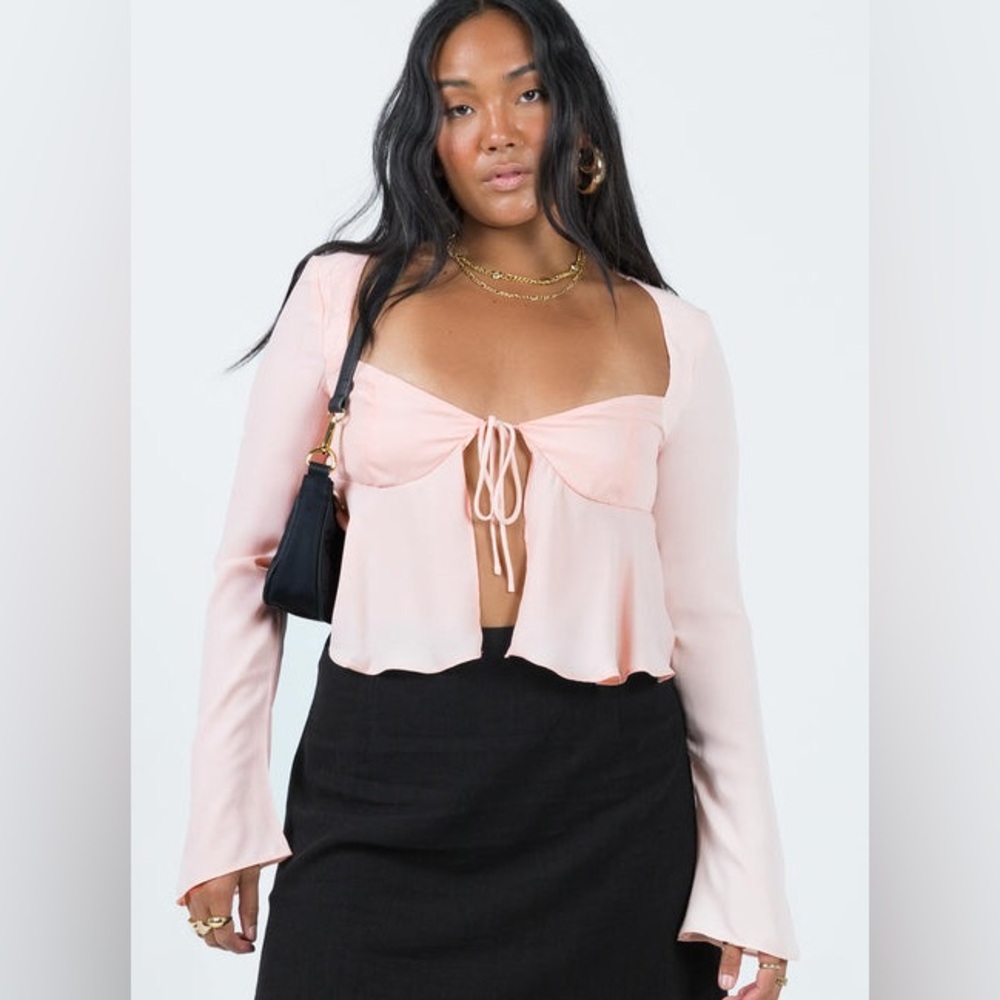 Princess Polly Pink Long Sleeve Tie Front Blouse - Picture 8 of 10